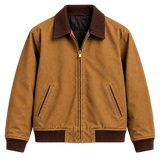 Men’s Camel Brown Bomber Jacket with Contrast Collar Rugged Vintage & Classic Workwear Style