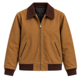 Women’s Camel Brown Bomber Jacket with Contrast Collar – Rugged Vintage & Classic Workwear Style