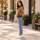 Women’s Camel Brown Bomber Jacket with Contrast Collar – Rugged Vintage & Classic Workwear Style