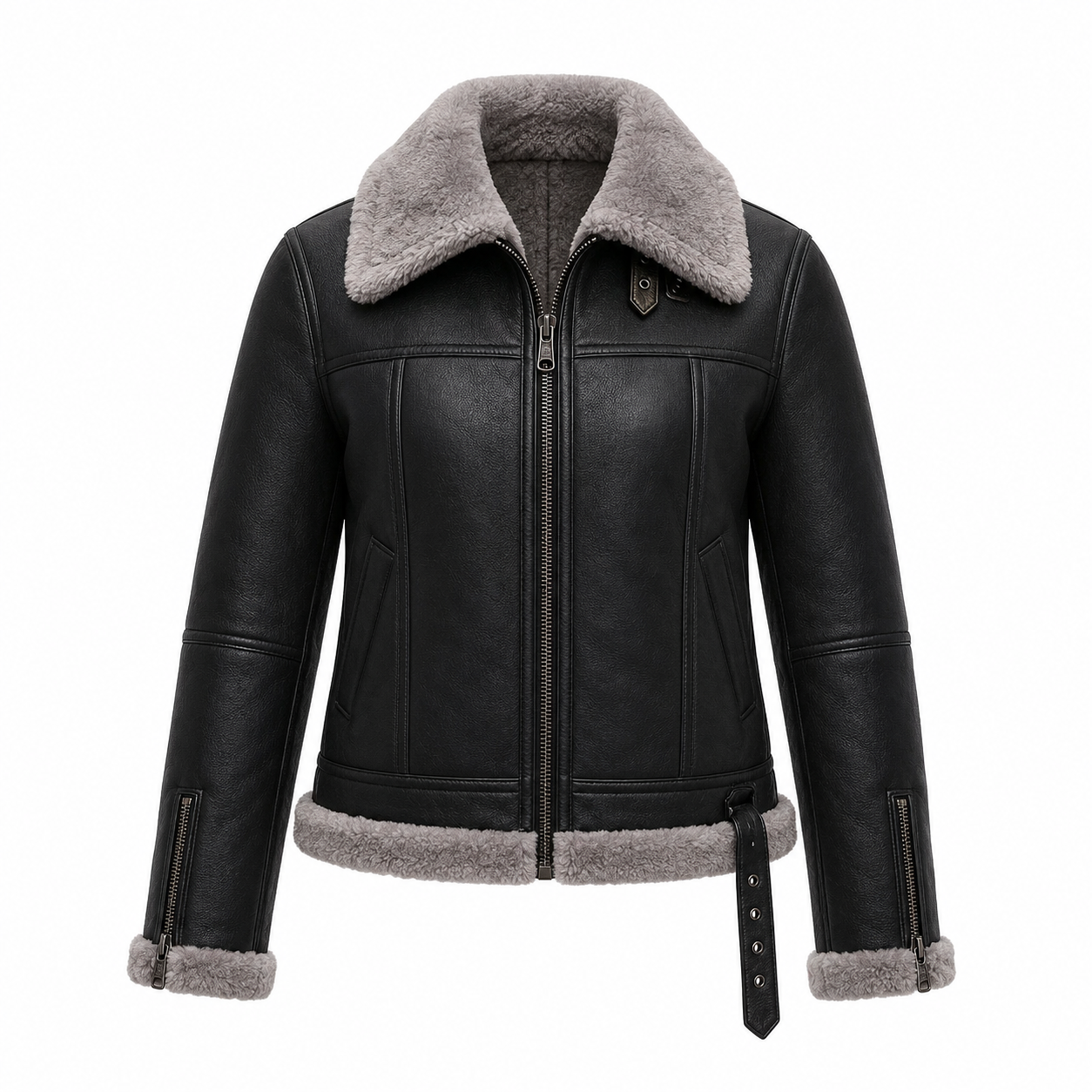 Women’s Black Shearling Leather Aviator Jacket | Warm Winter Zip Jacket