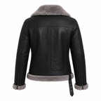 Women’s Black Shearling Leather Aviator Jacket | Warm Winter Zip Jacket