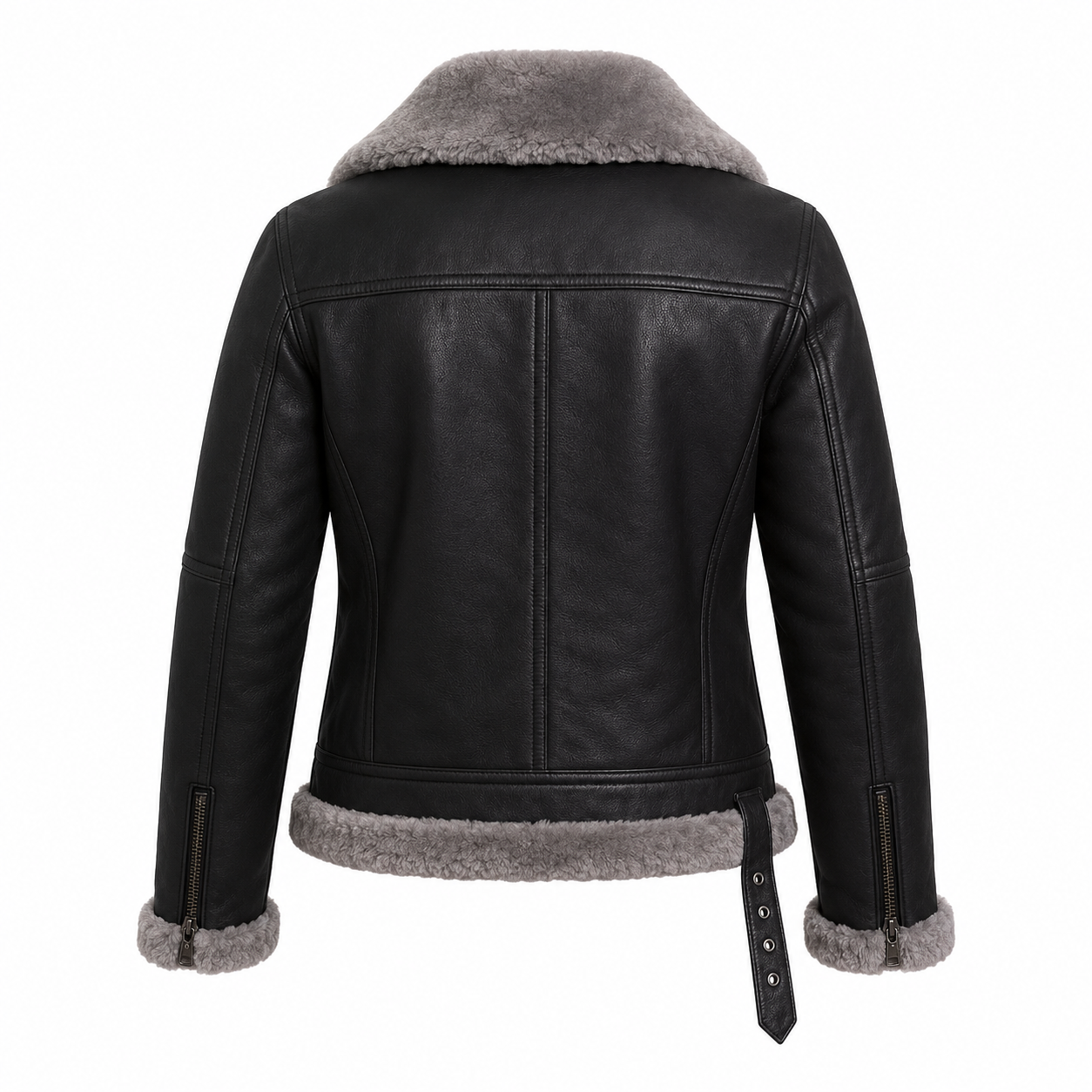 Women’s Black Shearling Leather Aviator Jacket | Warm Winter Zip Jacket