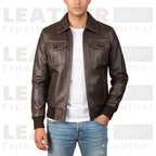 Men’s Heritage Brown Leather Bomber Jacket – Classic Aviator Style Leather Flight Jacket