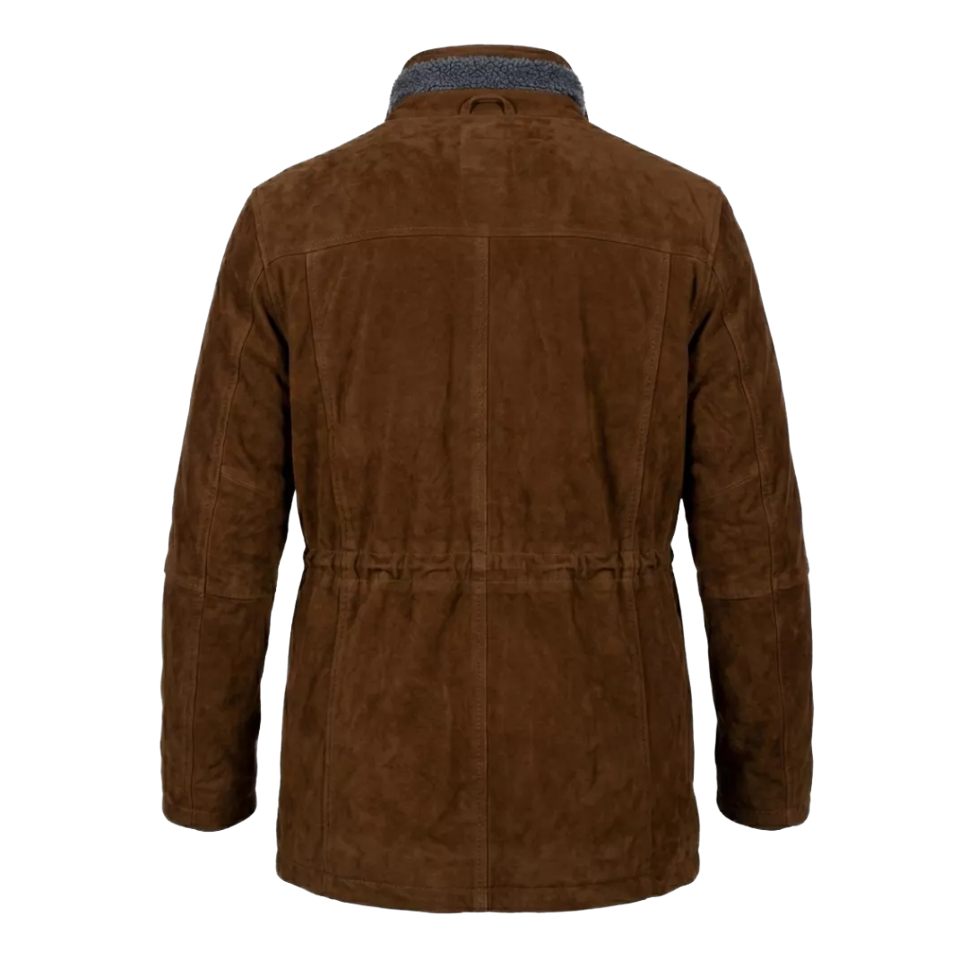 Manteau d'hiver en cuir suédé marron pour homme avec doublure sherpa – Blouson en cuir