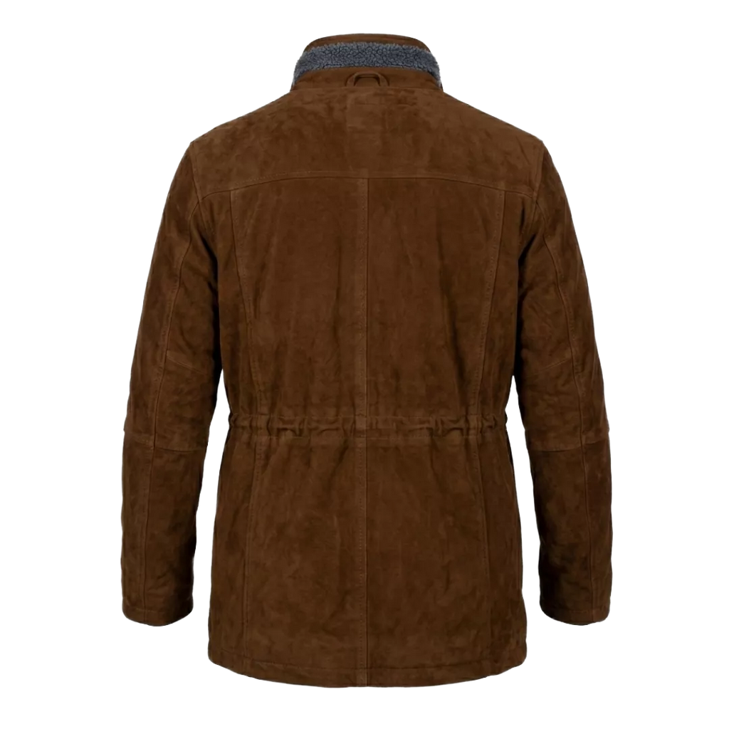 Men’s Brown Suede Leather Coat With Sherpa Lining – Winter Hooded Leather Jacket