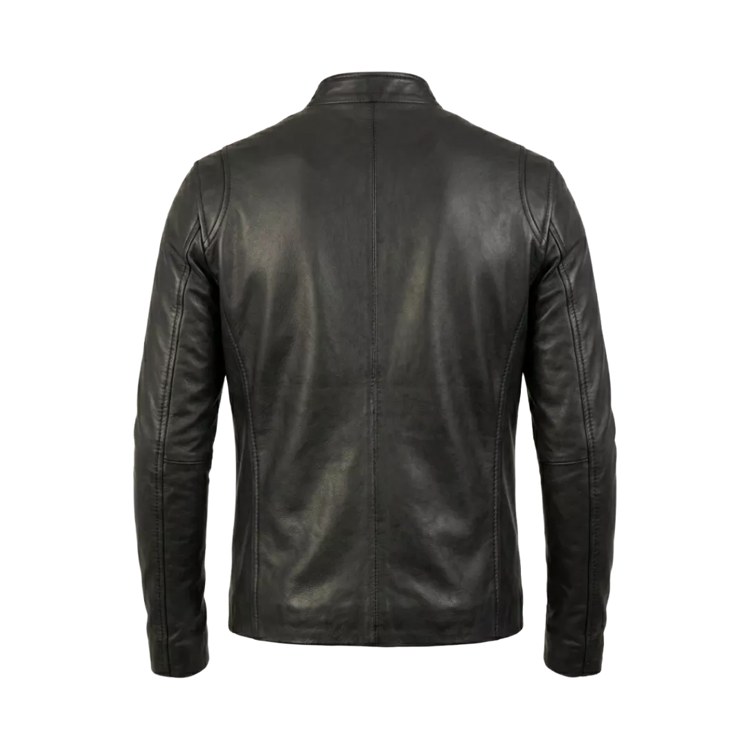 Herren Biker Lederjacke Schwarz, Echte Leder Cafe Racer Jacke, Motorradjacke für Herren, Minimalistische Biker Leder Mantel, Klassische Schwarze Leder Oberbekleidung, Geschenk für Ihn