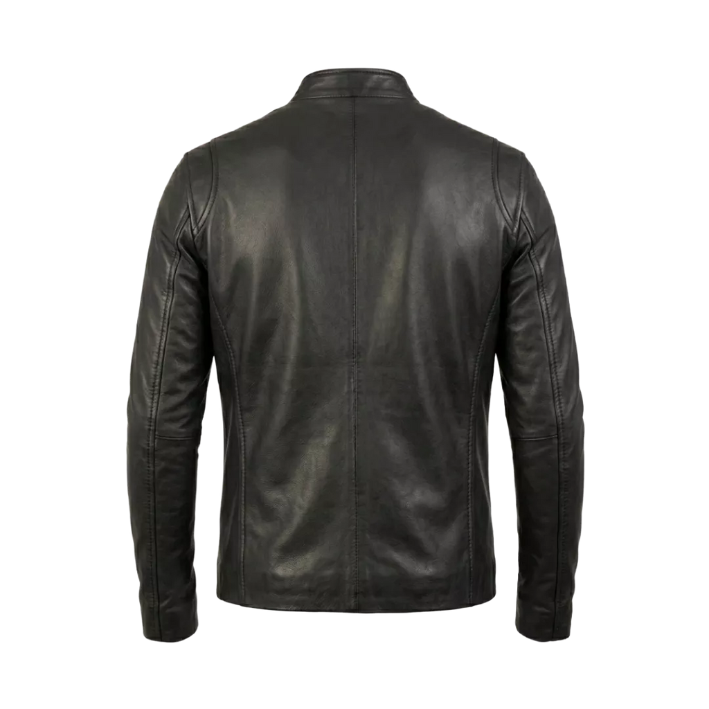Men's Black Leather Jacket, Genuine Leather Cafe Racer Jacket, Motorcycle Jacket for Men, Minimalist Biker Leather Coat, Classic Black Leather Outerwear, Gift for Him