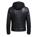 Men’s Black Hooded Leather Jacket – Casual Zip-Up Motorcycle Leather Jacket With Removable Hood