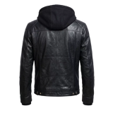 Men’s Black Hooded Leather Jacket – Casual Zip-Up Motorcycle Leather Jacket With Removable Hood