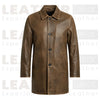 LP-FACON Men’s Vintage Mid-Length Genuine Leather Trench Coat – 34" Classic Car Coat