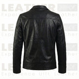 Men’s Black Cafe Racer Leather Jacket with Front Zip Closure