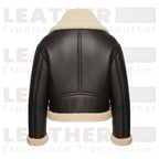 Damen Lederjacke mit Lammfellkragen – Wintermantel in Schokobraun