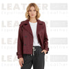 Women’s Burgundy Leather Trench-Style Jacket