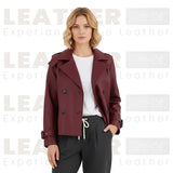 Women’s Burgundy Leather Trench | Style Jacket
