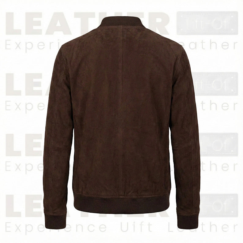Blouson aviateur en cuir suédé chocolat haut de gamme pour homme – Style urbain minimaliste
