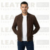 Men’s Premium Chocolate Suede Leather Bomber Jacket – Urban Minimalist Style