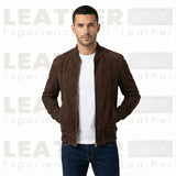 Blouson aviateur en cuir suédé chocolat haut de gamme pour homme – Style urbain minimaliste