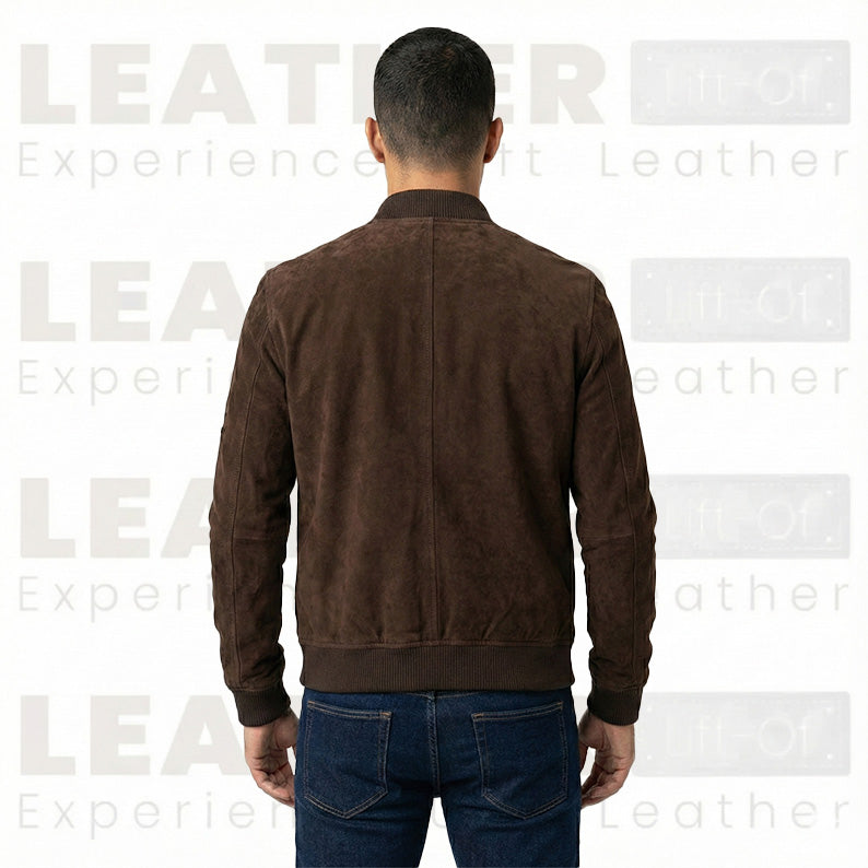 Blouson aviateur en cuir suédé chocolat haut de gamme pour homme – Style urbain minimaliste