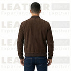 Men’s Premium Chocolate Suede Leather Bomber Jacket – Urban Minimalist Style