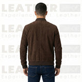 Blouson aviateur en cuir suédé chocolat haut de gamme pour homme – Style urbain minimaliste