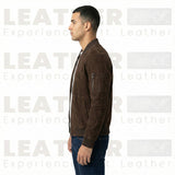 Blouson aviateur en cuir suédé chocolat haut de gamme pour homme – Style urbain minimaliste
