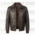Men’s Classic Dark Brown Leather Bomber Jacket – Handcrafted Premium Leather