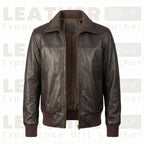 Men’s Classic Dark Brown Leather Bomber Jacket – Handcrafted Premium Leather