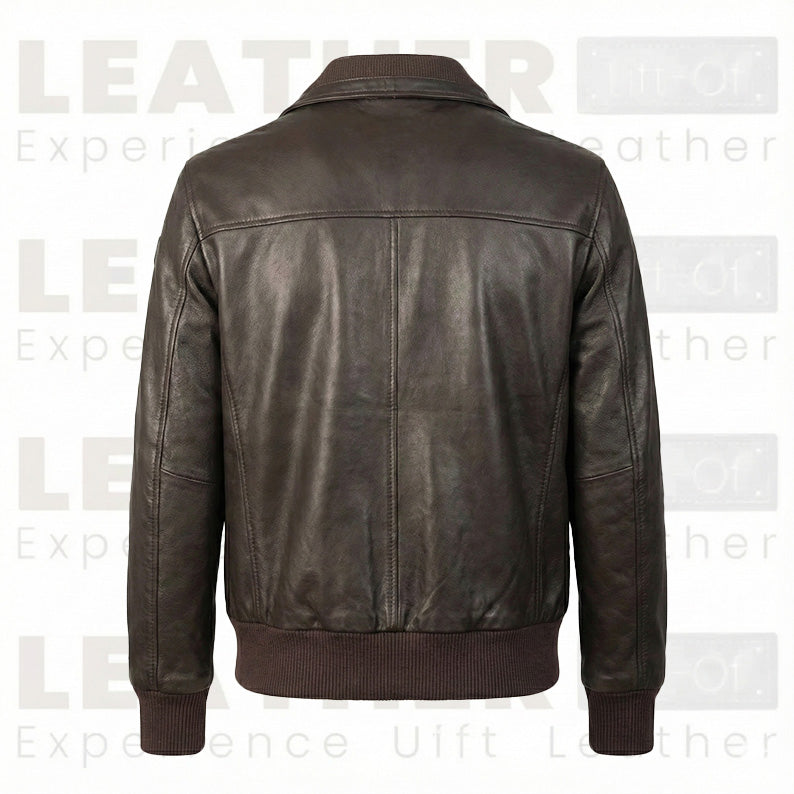 Blouson aviateur classique en cuir marron foncé pour homme – Cuir premium fait main