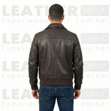 Blouson aviateur classique en cuir marron foncé pour homme – Cuir premium fait main