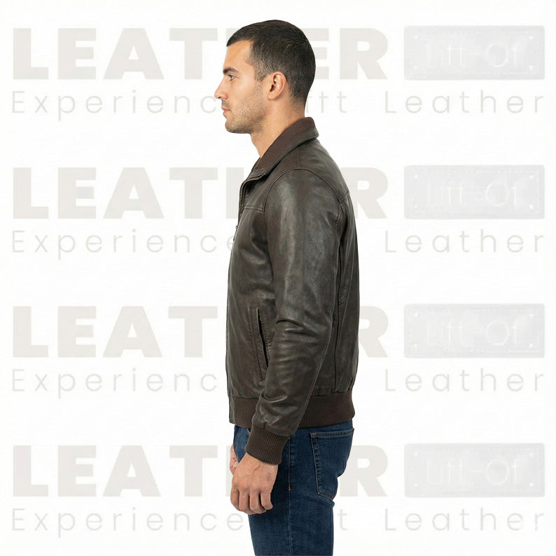 Blouson aviateur classique en cuir marron foncé pour homme – Cuir premium fait main