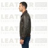 Blouson aviateur classique en cuir marron foncé pour homme – Cuir premium fait main