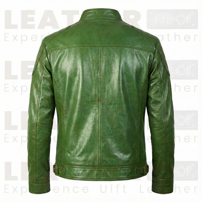 Herren Vintage Forest Green Leder Cafe Racer – Handpolierte Bikerjacke