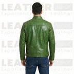 Herren Vintage Forest Green Leder Cafe Racer – Handpolierte Bikerjacke