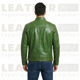 Men’s Vintage Forest Green Leather Cafe Racer – Hand-Burnished Biker Jacket