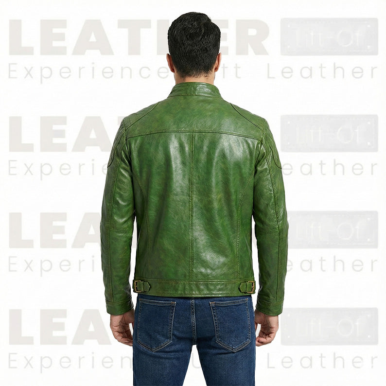 Herren Vintage Forest Green Leder Cafe Racer – Handpolierte Bikerjacke