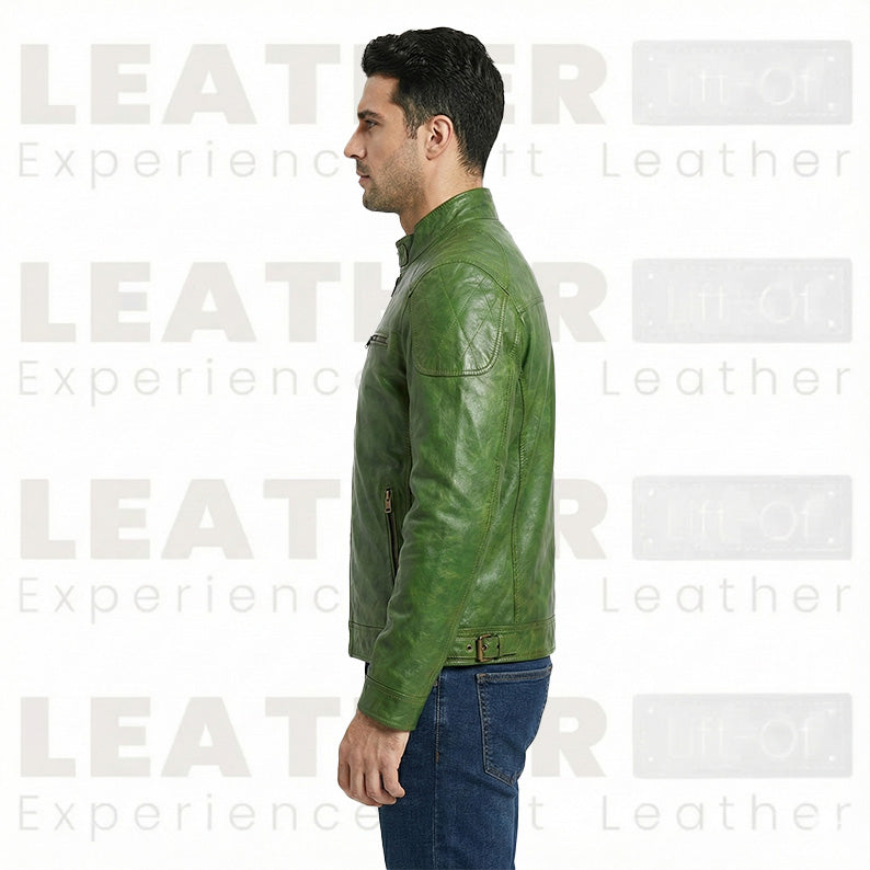 Herren Vintage Forest Green Leder Cafe Racer – Handpolierte Bikerjacke