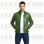 Herren Vintage Forest Green Leder Cafe Racer – Handpolierte Bikerjacke