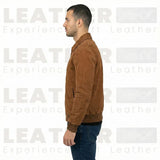 Blouson aviateur en daim chocolat pour homme - Daim de chèvre premium