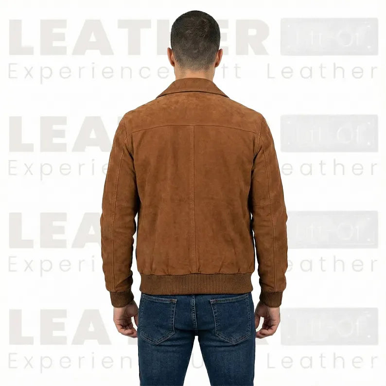 Blouson aviateur en daim chocolat pour homme - Daim de chèvre premium