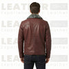 Men’s Premium Burgundy Leather Aviator Jacket with Faux Fur Collar