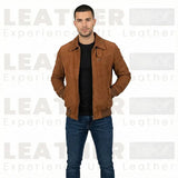 Blouson aviateur en daim chocolat pour homme - Daim de chèvre premium
