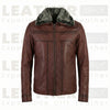 Men’s Premium Burgundy Leather Aviator Jacket with Faux Fur Collar