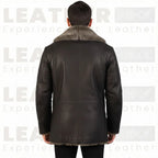The "Aspen" Shearling Car Coat – Handcrafted Leather in Dark Walnut