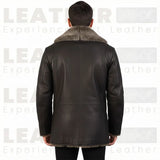 The "Aspen" Shearling Car Coat | Handcrafted Leather in Dark Walnut