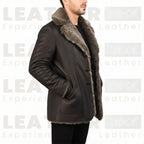 The "Aspen" Shearling Car Coat – Handcrafted Leather in Dark Walnut