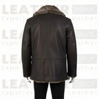 The "Aspen" Shearling Car Coat – Handcrafted Leather in Dark Walnut