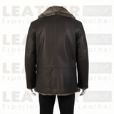 The "Aspen" Shearling Car Coat | Handcrafted Leather in Dark Walnut