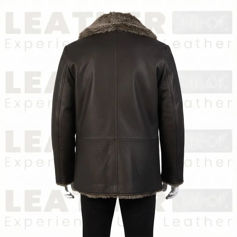 The "Aspen" Shearling Car Coat – Handcrafted Leather in Dark Walnut