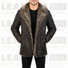 The "Aspen" Shearling Car Coat – Handcrafted Leather in Dark Walnut