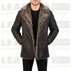 The "Aspen" Shearling Car Coat – Handcrafted Leather in Dark Walnut